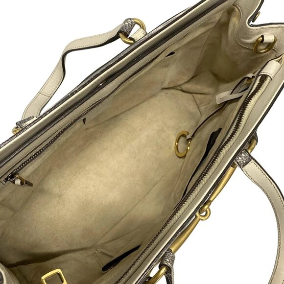 Auth GUCCI Horsebit 319795 White Dark Gray Leather - Tote Bag - Picture 15 of 16